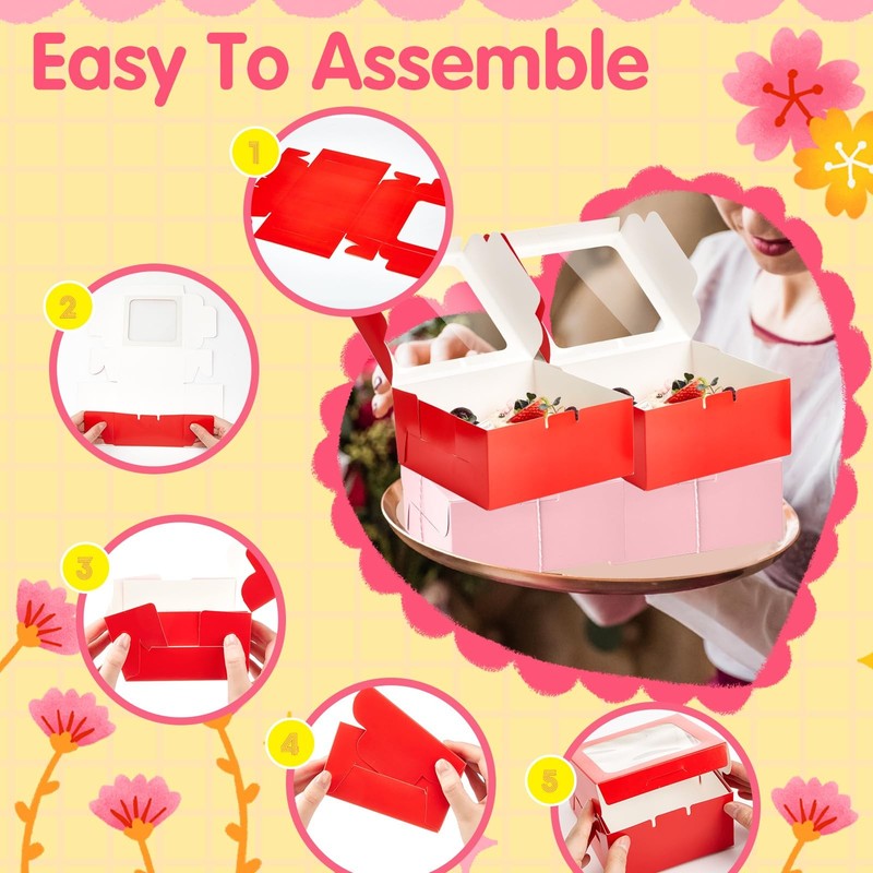 100 PCS 4x4x2.8 Inch Valentine Cookie Boxes Window Red Pink Pastry Bakery gallery