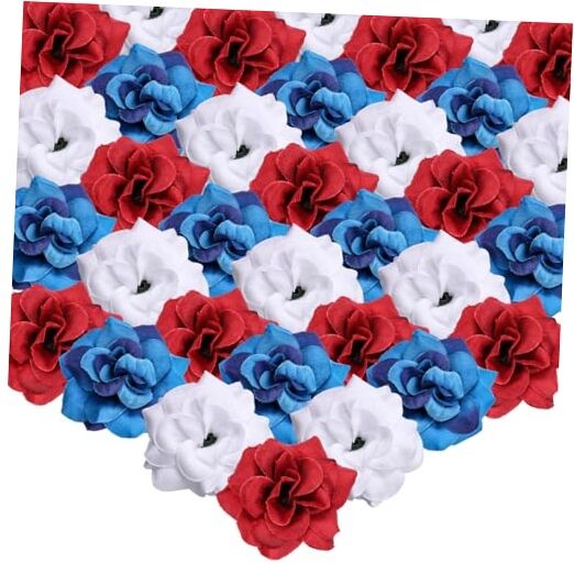 30 Pcs 1.8″ Mini Patriotic Roses Head 4th of July Artificial Solid Color