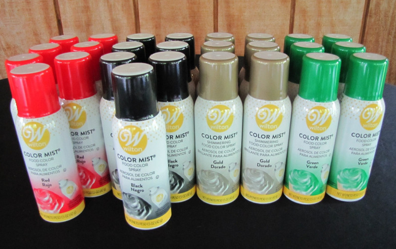 Huge Lot of 26 Cans Wilton Color Mist Food Coloring Spray Gold Black Red Green