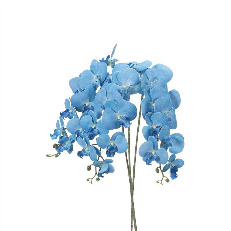 3Pcs 41″ 9 Heads Artificial Orchid Stems Faux Phalaenopsis, Sky Blue
