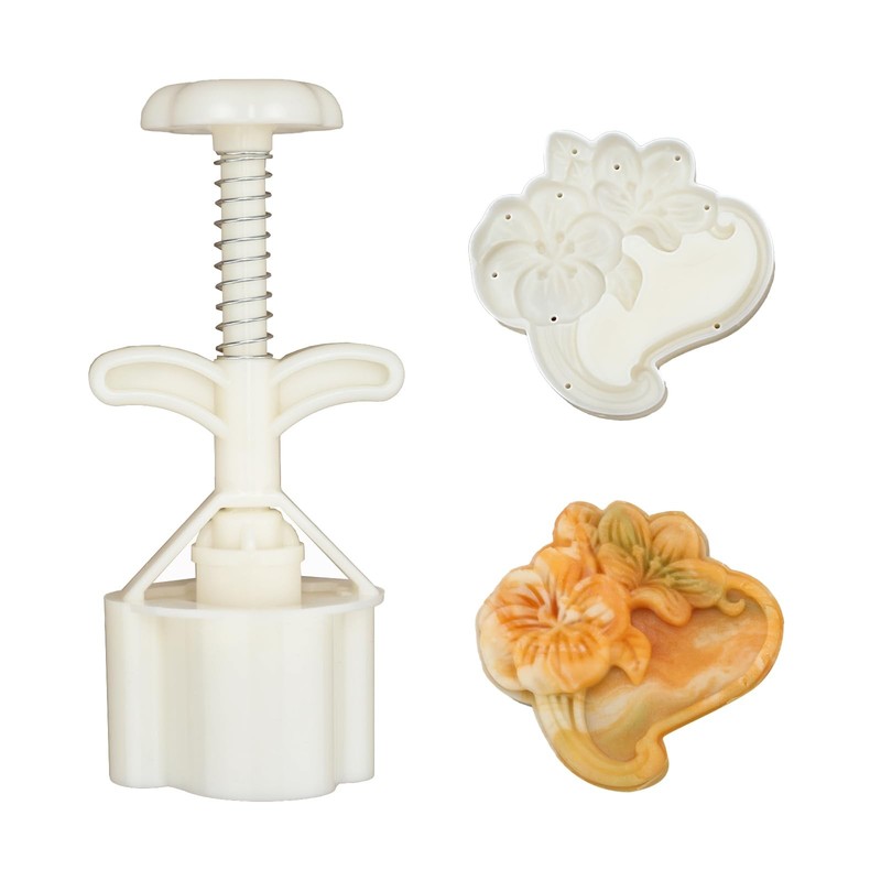 4 PCS Mooncake Mold 50g Hand Press, Style J, Adjustable,Cookie Stamps,Mid Autumn