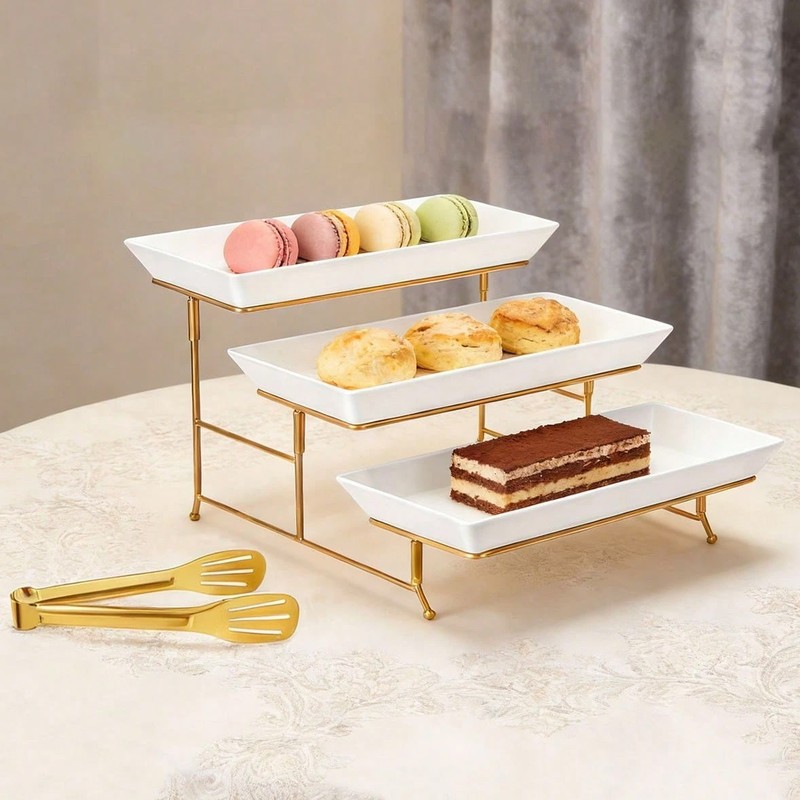 3 Tier Foldable Cake Stand Dessert Display Rack with Serving Tongs gallery