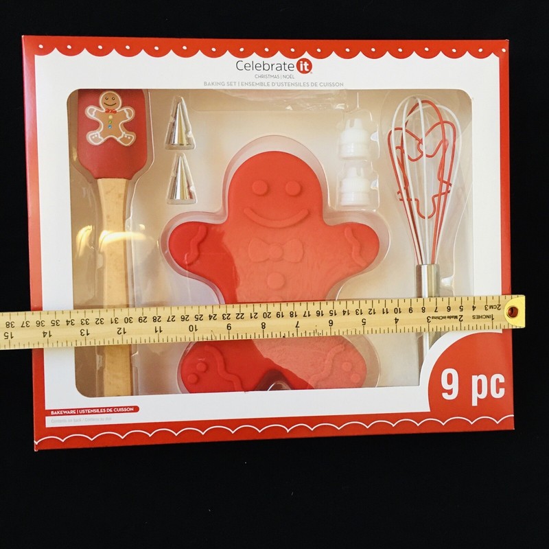 X'mas Gingerbread Bakeware Kit 9 Pc Silicone Cake Mold w Spatula, Whisk ..H-275 gallery