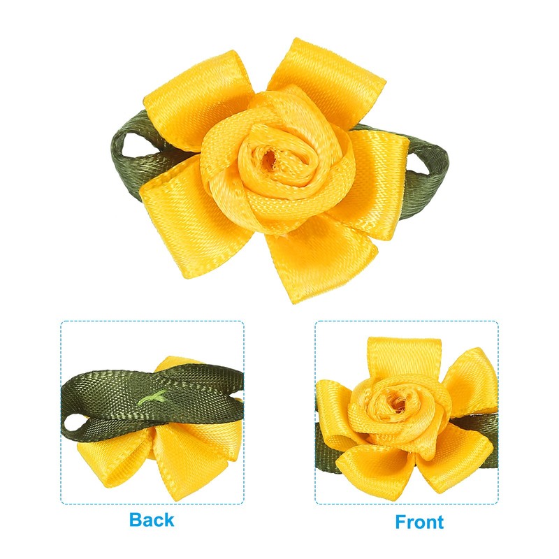 10Pcs Mini Satin Ribbon Roses Small Rosettes Fabric Flowers Yellow gallery