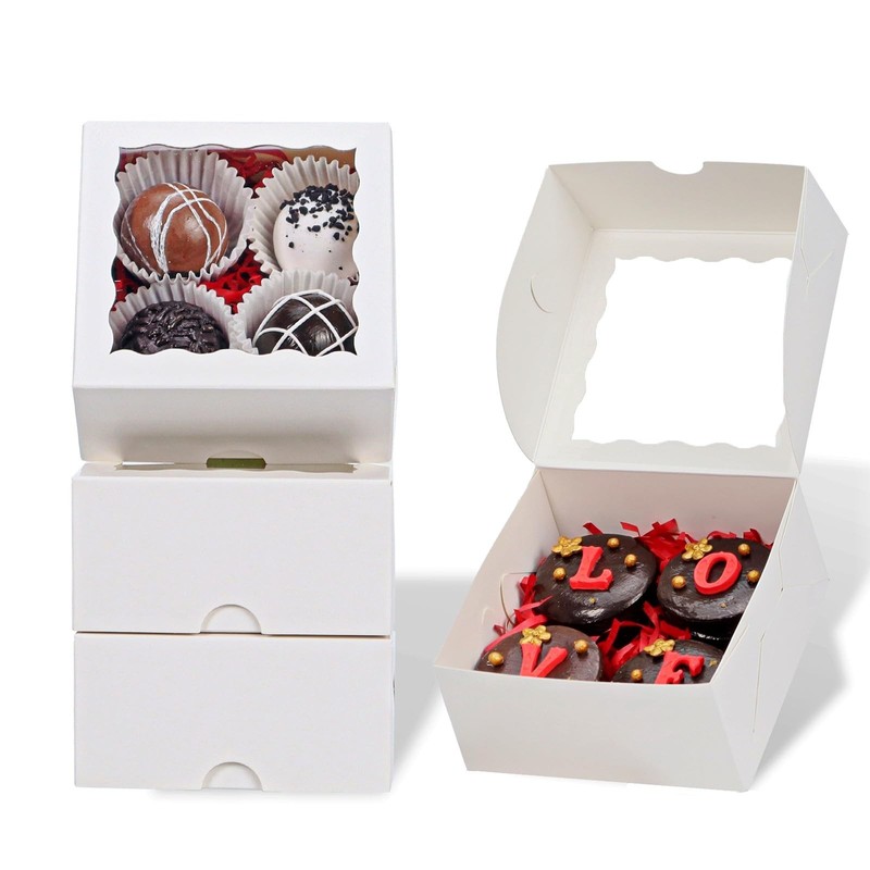 100 Pack Bakery Boxes 4x4x2 Inches Cookies Boxes Mini Bundt Cake Boxes Pie Bo…