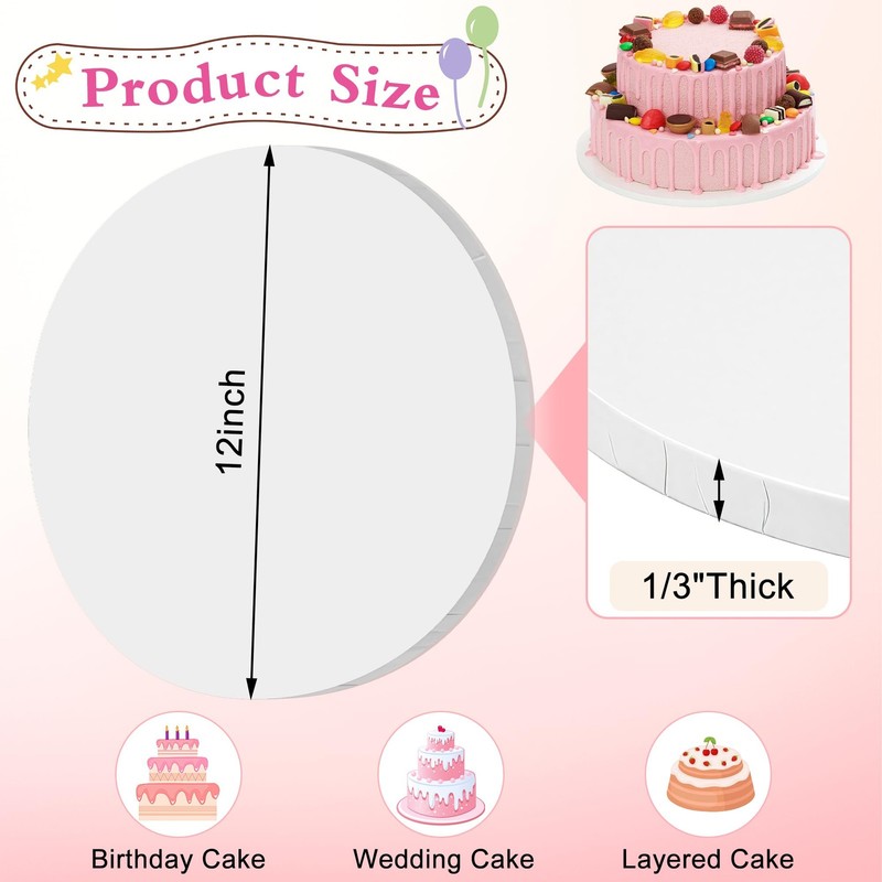 3PK Cake Boards,12 Inch Round Sturdy 1/3 Inch Thick Cake Drums,Disposable Cak... gallery