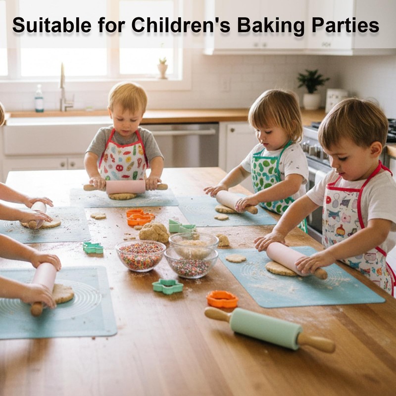 10 PCS 9 Inch Small Silicone Rolling Pins Kids Wooden Handle Baking Dough gallery