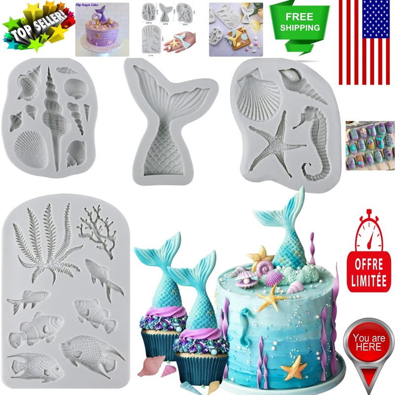 Food-Grade Silicone Molds: Mermaid Tail, Seashell, Starfish for Cake Artistry