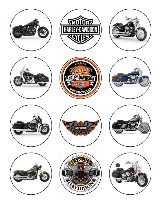 Harley Davidson Edible Cupcake Toppers Wafer Birthday Cake Decorations(2 Sizes)