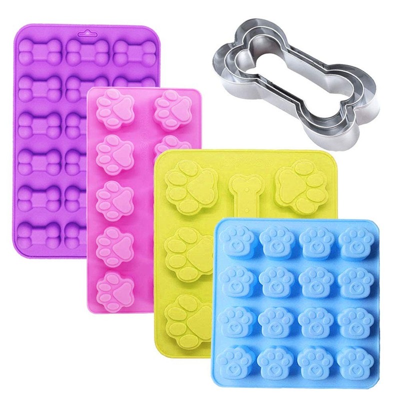 7 Pack Dog Treat Molds, Puppy Paw and Bone Molds, Non-stick Dog Ice Molds Tra…