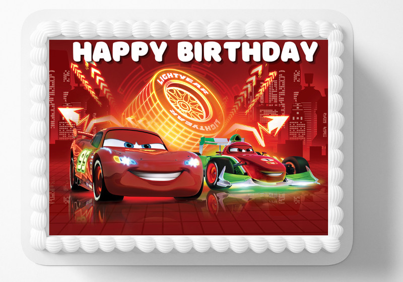 Red Cars Cartoon Racer Edible Image Personalized Edible Birthday Cake Topper