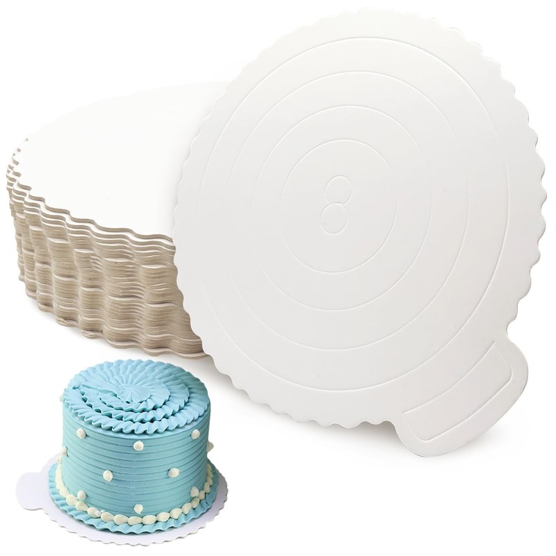 12 Pcs 10 Inch Cake Boards with Scallop Edge, Heavy Duty Round Cardboard Circ…