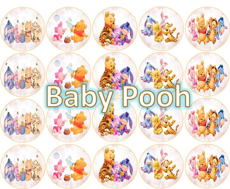 Sugar paper ( Winnie the Pooh) 20 images 1.81 inches Round
