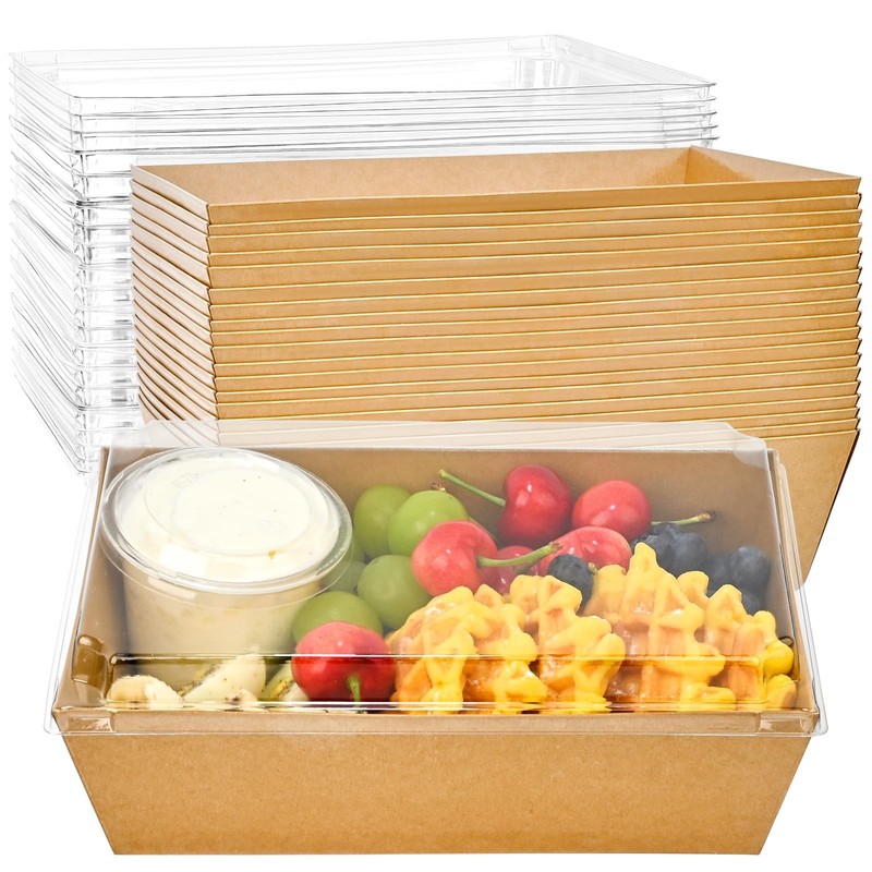 8 x 6 Inch Paper Charcuterie Boxes with Clear Lids, 20 Pack Disposable Take O…