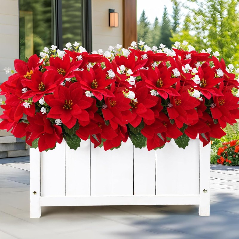 MOIAVAN 12 Bunches Poinsettias Artificial Christmas Flowers 14 inches, Red gallery