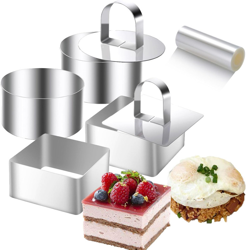 9Pack 3.15�� Food Rings Molds with 3 Inch Cake Collars Stainless Steel Cake R…