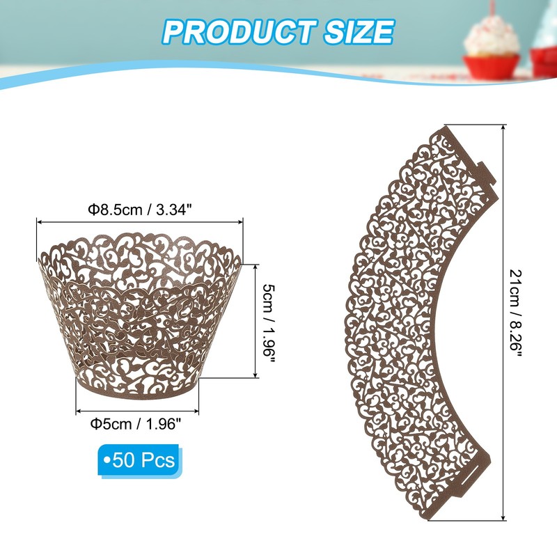 Cupcake Wrappers Paper, 50 Pack Baking Cups Standard Vine Decor, Brown gallery