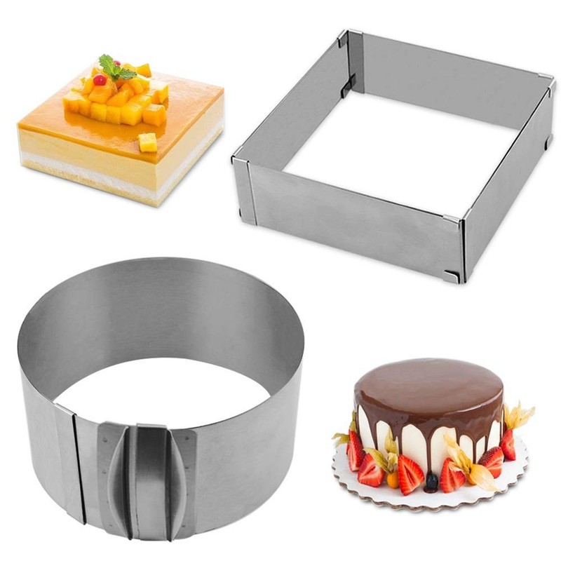 Adjustable Stainless Steel Cake Mould Set - 6 to 12 Inch Round & Square Baking R gallery