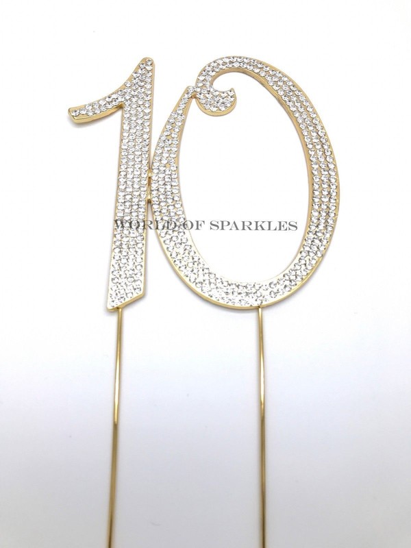 120mm Gold Diamante Cake Pick Topper Sparkly Numbers for Party Anniversary UK gallery