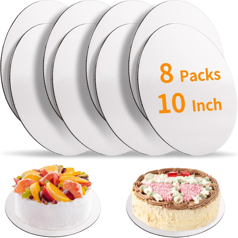 8 Pcs Cake Boards, White Cake Boards 10 Inch Round, Food-Graded Cardboard Cake R