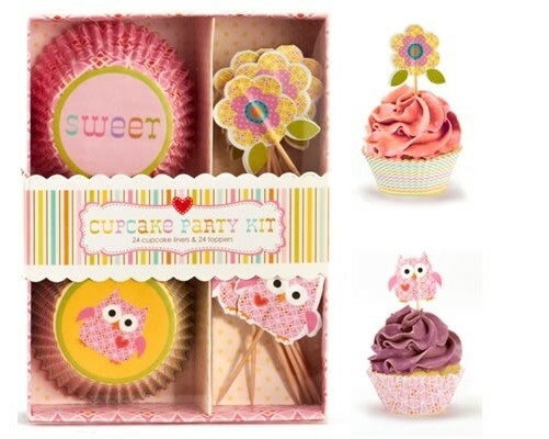 Spring 24 Cupcake cups and Toppers Pink Green Yellow Owls SWEET cupcakes gallery