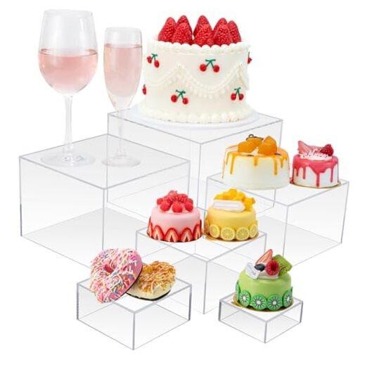 6Pcs Clear Acrylic Boxes for Display, Food Risers for Buffet Table Party