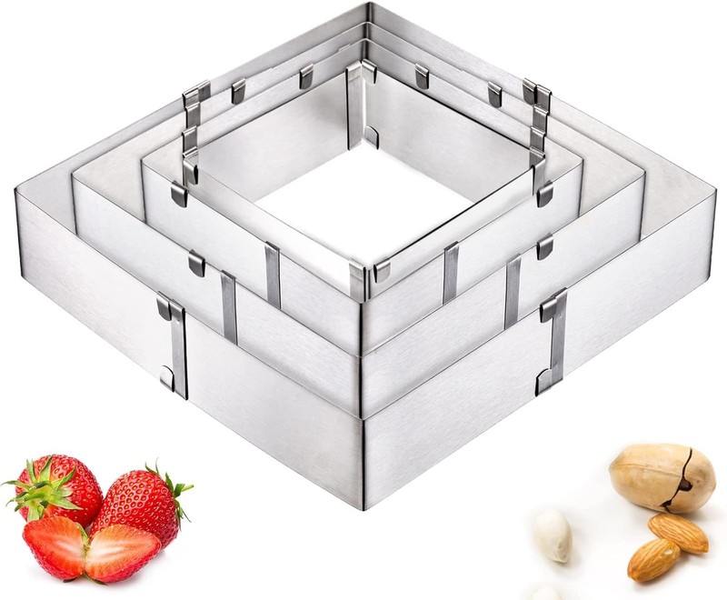 4 Pack Square Cake Molds Ring Adjustable from 6″to 11″ Stainless Steel Mousse
