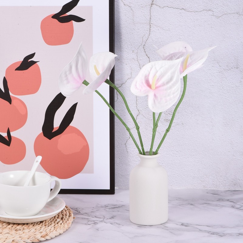 10Pcs 13" Artificial Anthurium Lily Flowers Floral Bouquet Decor, Pink White gallery