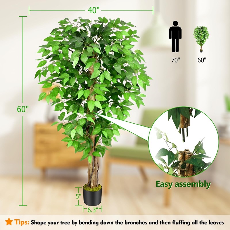 Keeplush 5Ft Ficus Artificial Trees Natural Curved Trunks 60 Tall Lush Faux gallery