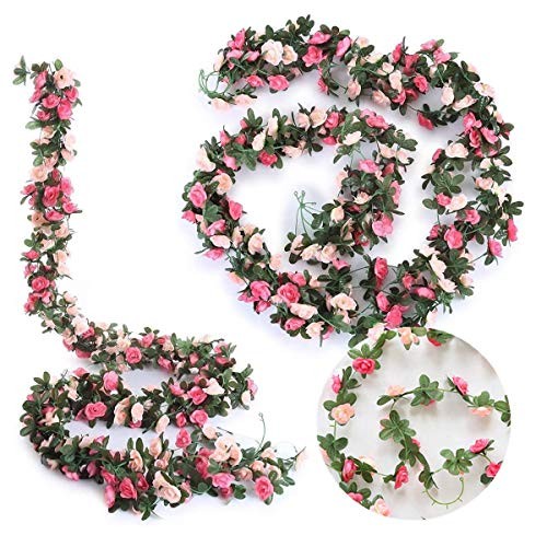 Fake Rose Vines Flowers Plants, 2 Pack 8.2 Feet Artificial Rose Flower Vine gallery