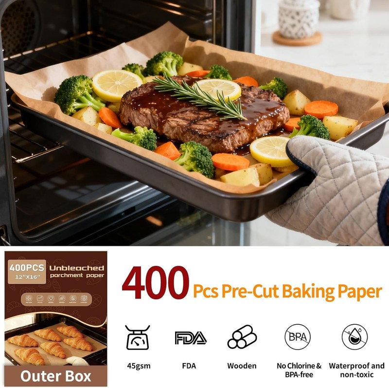 400PCS Parchment Paper Baking Sheets 12"x16" Unbleached Precut Half Parchment gallery
