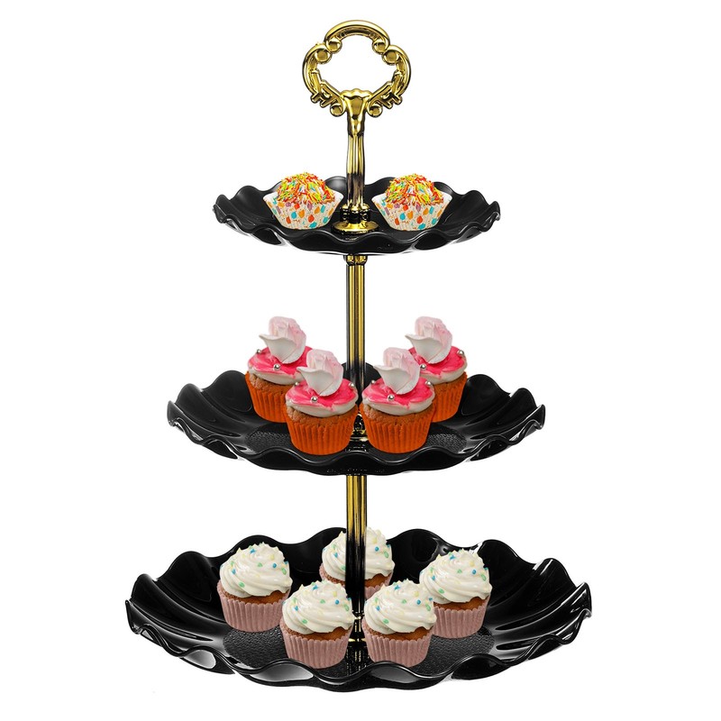 3-Tier Cupcake Stand Holder, Round Tiered Serving Dessert Tray, Black