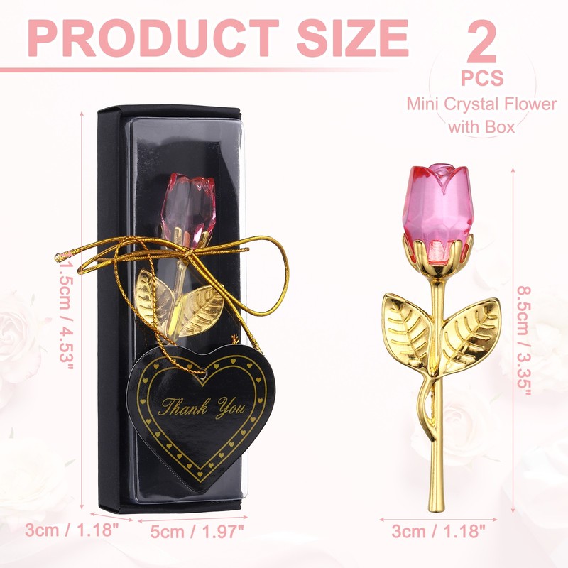 2 Pcs Mini Crystal Rose with Box, Romantic Crystal Rose, Pink&Gold gallery