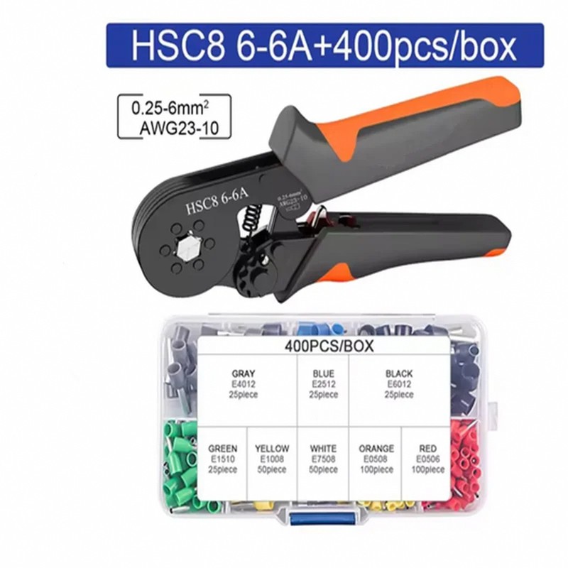 Hexagonal Self-Adjustable Ratchet Ferrule Crimping Tool Kit 23-10AWG 0.25-6mm2 1