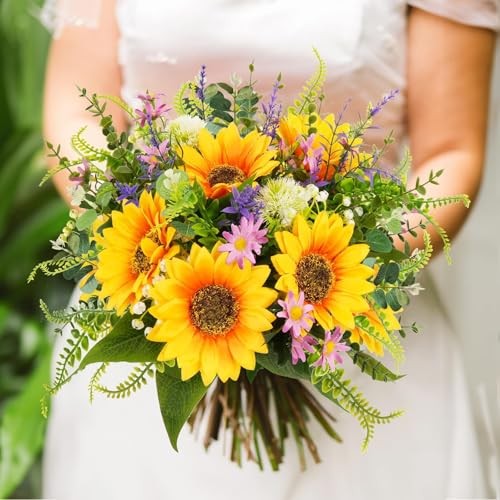 Sunflowers Artificial Flowers Bouquets Spring Flowers Artificia Yellow,purple gallery