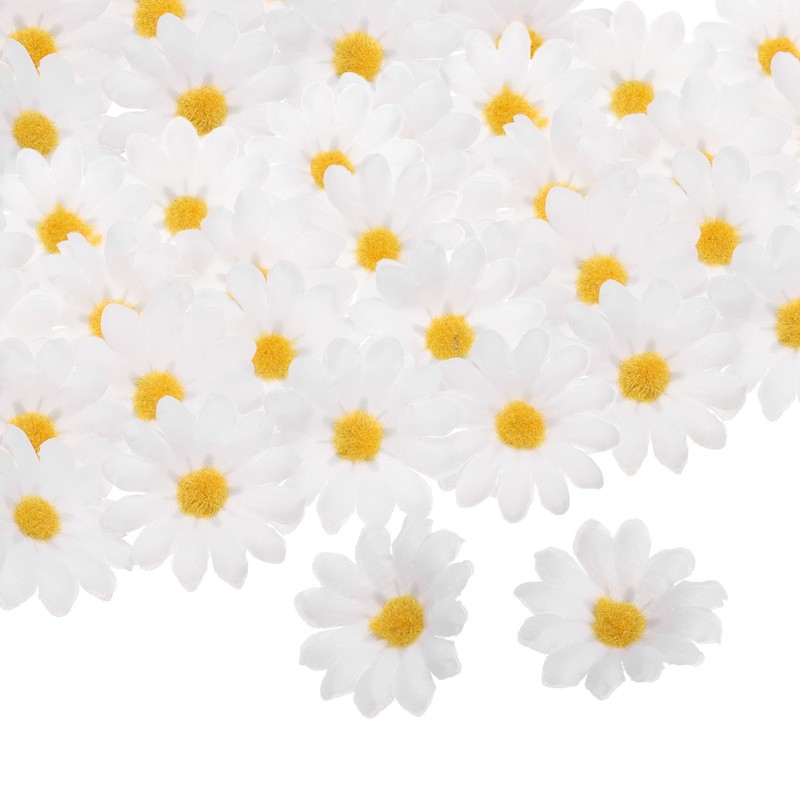 100pcs Artificial Daisies, 1.6″ Silk Fake Daisies, White/Yellow