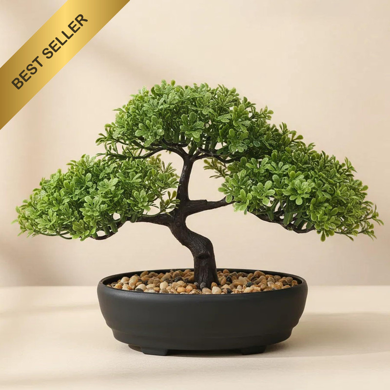 ALAGIRLS Artificial Bonsai Tree Fake Juniper Indoor Decor with Pot and Pebbles