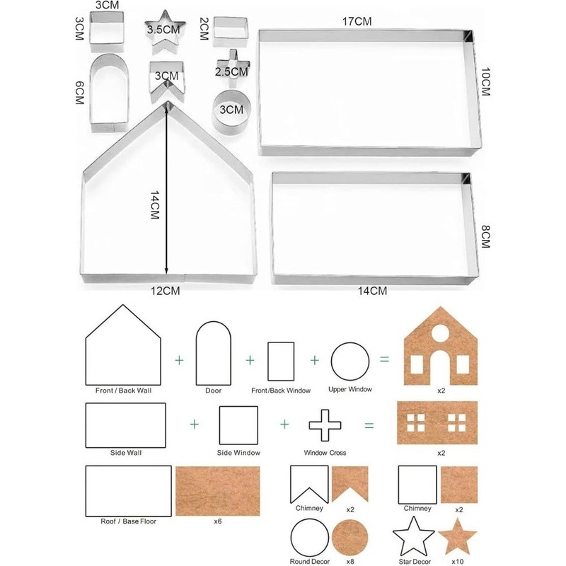10 PCS Stainless Steel Christmas Cookie Cutters Set, 3D Gingerbread House gallery