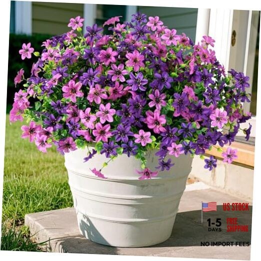 Artificial Flowers for Outdoors, 12 Bundles Multicolor Faux Silk Double Purple