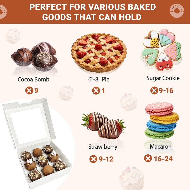 12 PCS White Pie Box Bakery Window AutoPopup Cookie Treats 8x8x2.5 Inch gallery