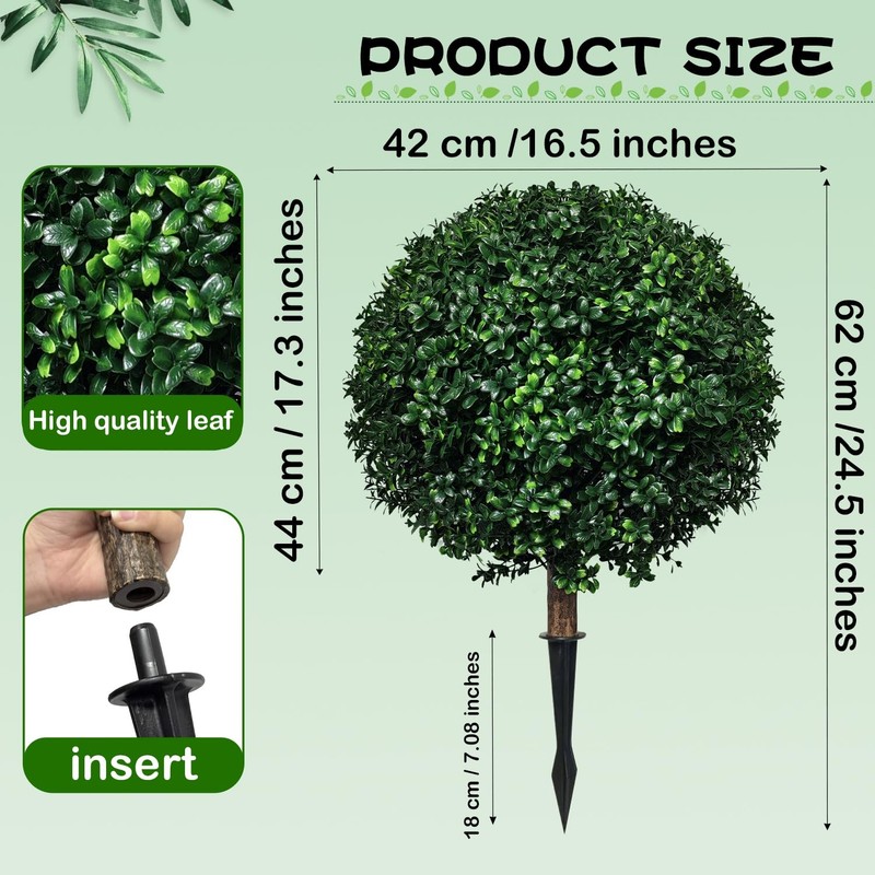 Ma3Ty Set Of 2 Artificial Topiary Boxwood Ball Trees Spike 24.5 Tall Outdoor gallery