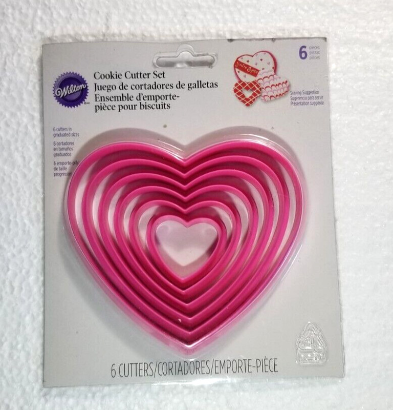 Wilton Cookie Cutter Set Hearts 6 Graduated Sizes Nesting Pink Baking or Crafts gallery