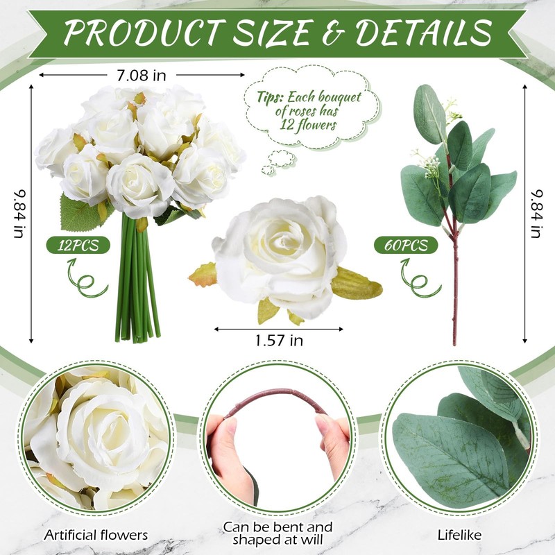 Zeyune 12 Bunches Wedding Bridesmaids Bouquets 144 Heads 7 Inch Artificial Rose gallery