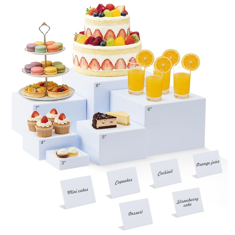 Stackable Buffet Risers Set - 6 White Acrylic Food Display Stands for Parties, C gallery