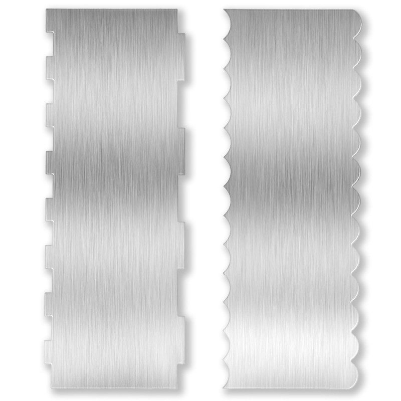 2 PCS 8.7 Inch Stainless Steel Cake Scraper Double Sided Patterned Style 2