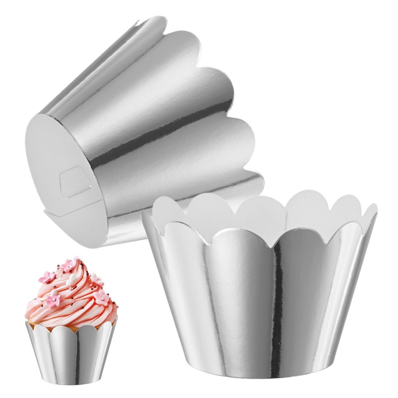 50-Pack Wave Cupcake Liners, Baking Cups for Wedding/Party[Reflective Silver]
