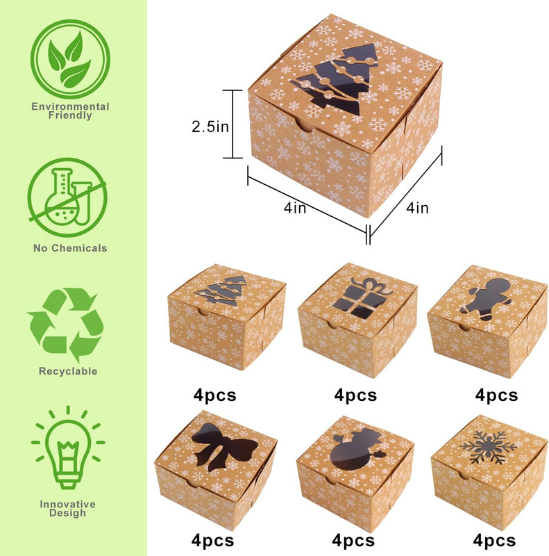 Christmas Brown Cardboard Bakery Boxes, 24 Pack 4"X 4"X 2.5" Mini Cookie Boxe... gallery