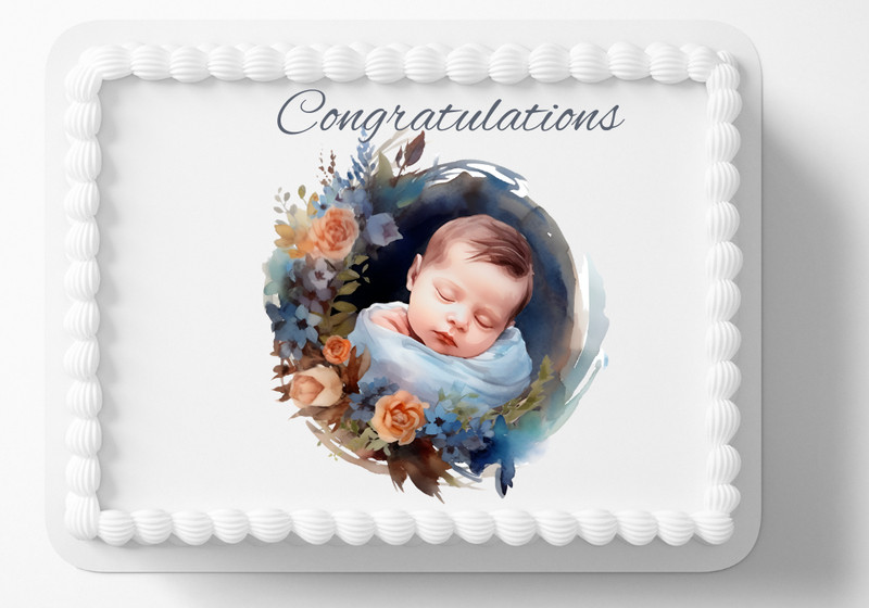 Baby Shower Newborn Boy Edible Image Personalized Birthday Party Cake Topper