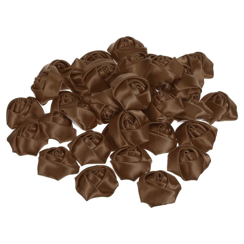 20Pcs Artificial Flowers Roses Heads Satin Rose Fabric Flowers Brown
