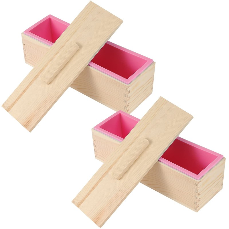 ZEONHAK 2 Pack 42 OZ Rectangular Soap Mold, Flexible Loaf Mold with pink